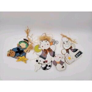 Lot Of 3 Wooden Halloween Decorations Wall Door Hanging‎ Cute Ghosts Witch